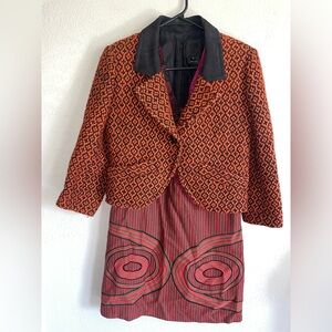 Anna Sui Woven dress with attached blazer and vest (one piece) rare sz 0 USA
